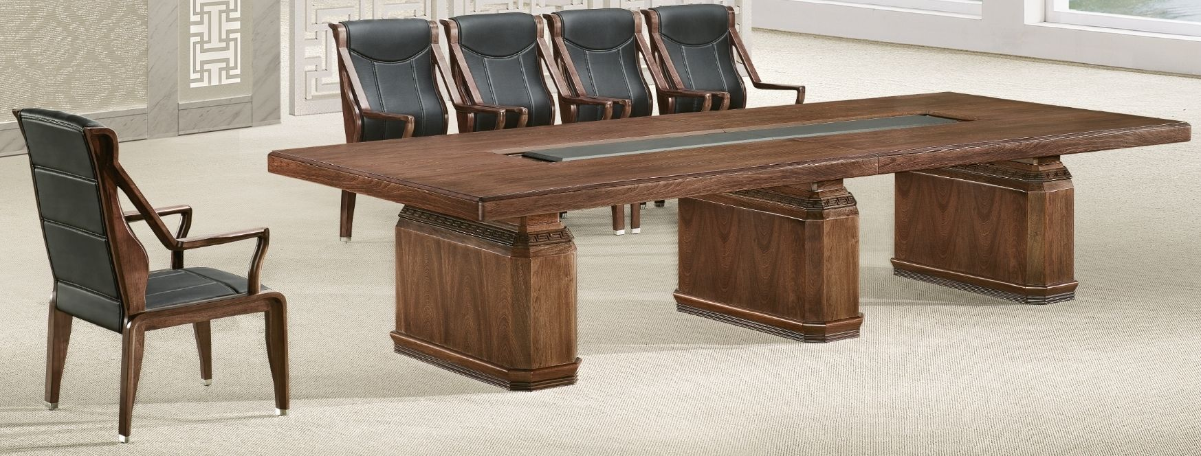 Traditional Boardroom Meeting Table in Real Wood Veneer Finish - 3000mm / 3200mm / 3400mm / 3600mm / 3800mm / 4000mm - MET-KT4J38 Huddersfield