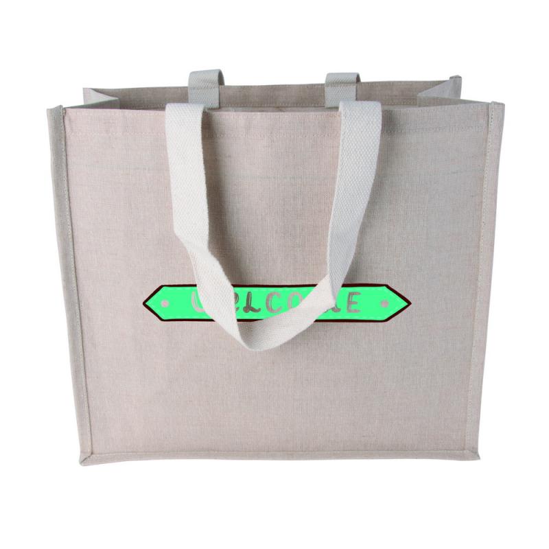 Canvas shopper with woven handles  240 gr/m2