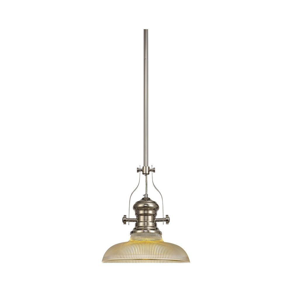 Luxuria Serena Pendant Light E27 With 30cm Round Glass Shade Polished Nickel/Amber