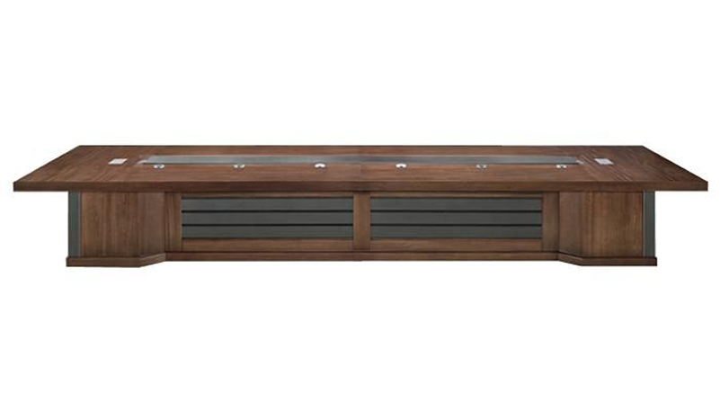 Real Wood Veneer Luxury Boardroom Table with Black Leather Detailing - 5000mm / 5200mm / 5400mm / 5600mm / 5800mm / 6000mm - MET-KT5B60 Huddersfield