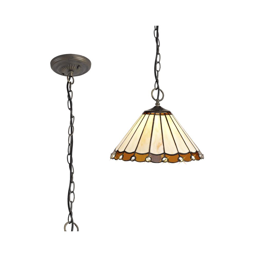 Luxuria Sleek 3 Light Downlighter Pendant E27 With 30cm Tiffany Shade Amber/Cream/Crystal/Aged Antique Brass