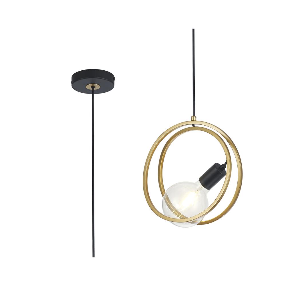 Luxuria Nook Double Ring Single Pendant Light E27 Matt Black / Painted Gold