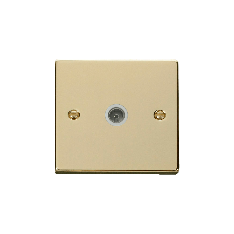 Click Deco Single Non-Isolated Coaxial Socket Outlet Polished Brass Insert White