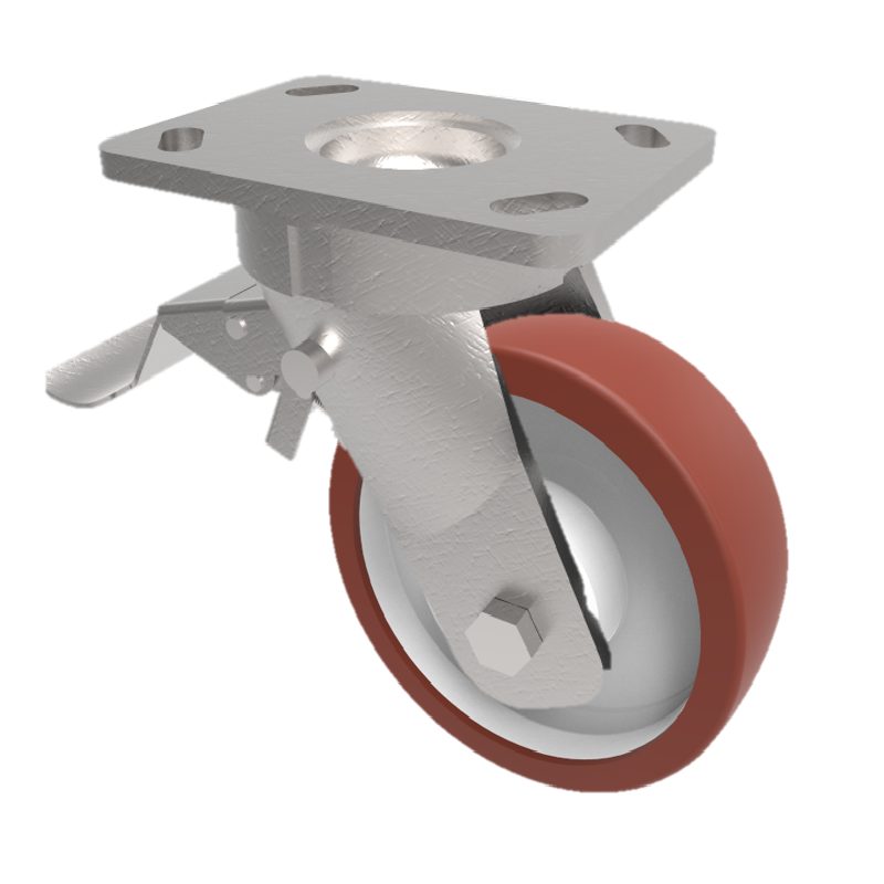 Polyurethane Nylon Plate Swivel Castor Brake 200mm 750kg Load