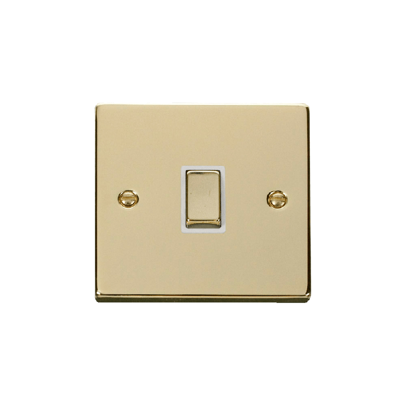 Click Deco 20A 1 Gang Double Pole 'Ingot' Switch Polished Brass Insert White