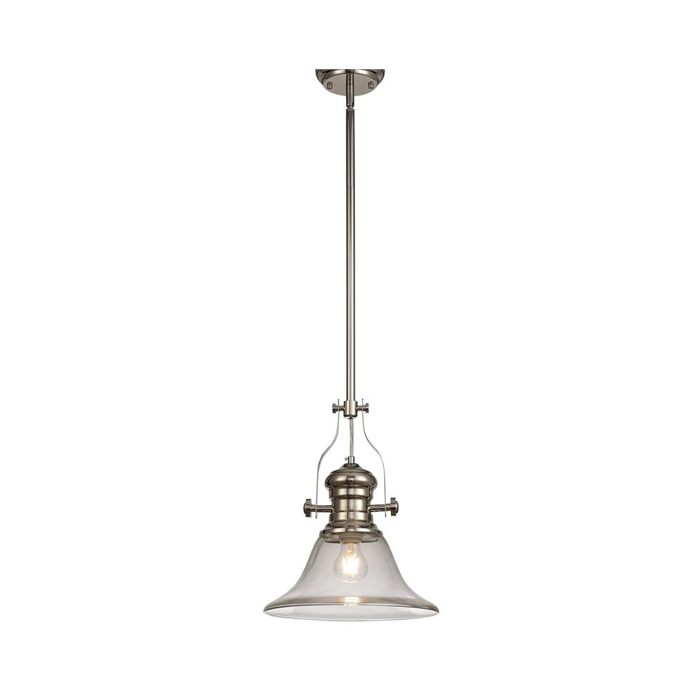 Luxuria Serena Pendant Light E27 With 30cm Smooth Bell Glass Shade Polished Nickel/Clear