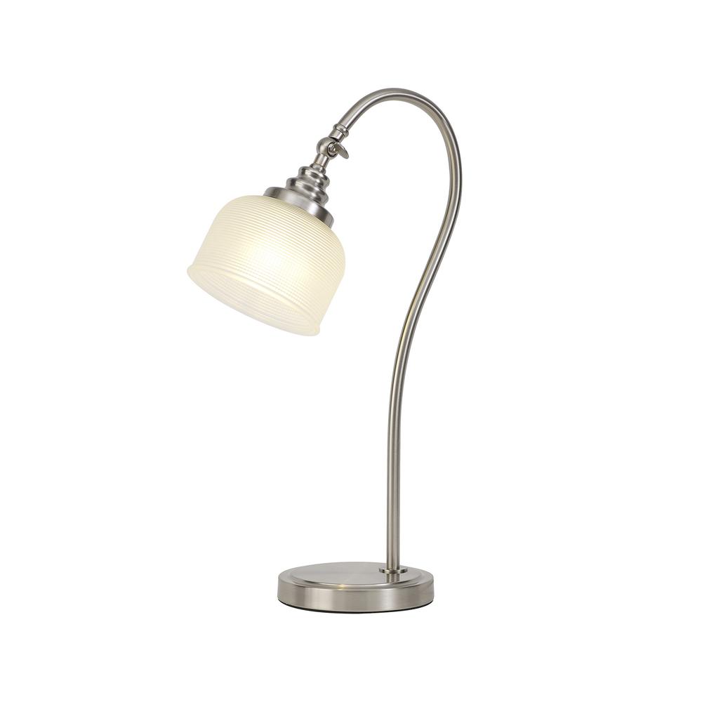 Luxuria Toussenel Table Lamp 1 Light E27 Satin Nickel/Frosted Glass