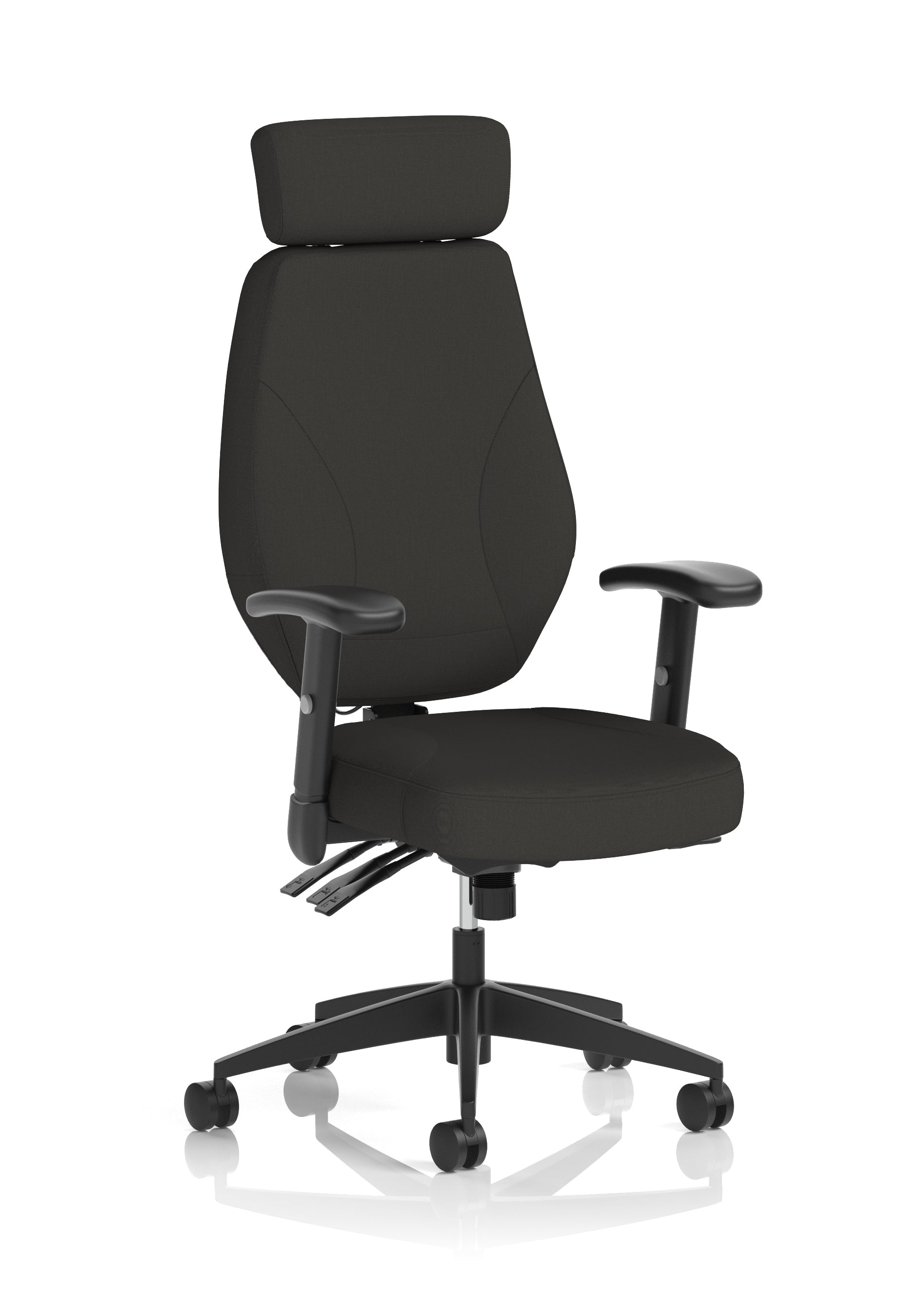 Suppliers Of Nexus High Back Black Fabric Ergonomic Task Operator Office Chair with Arms and Headrest UK