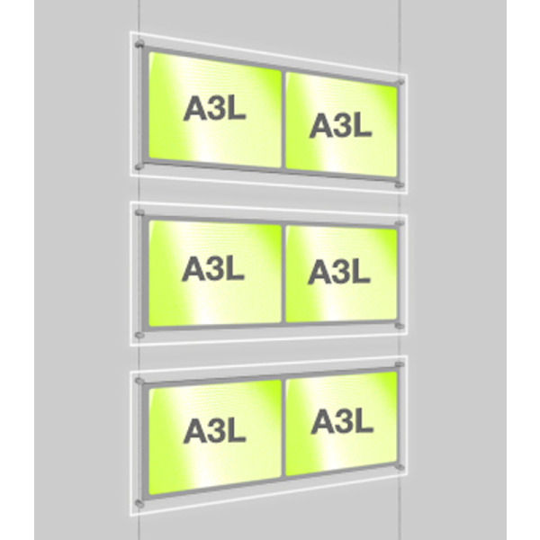 3x A3 Double Landscape LED Light Pocket Display