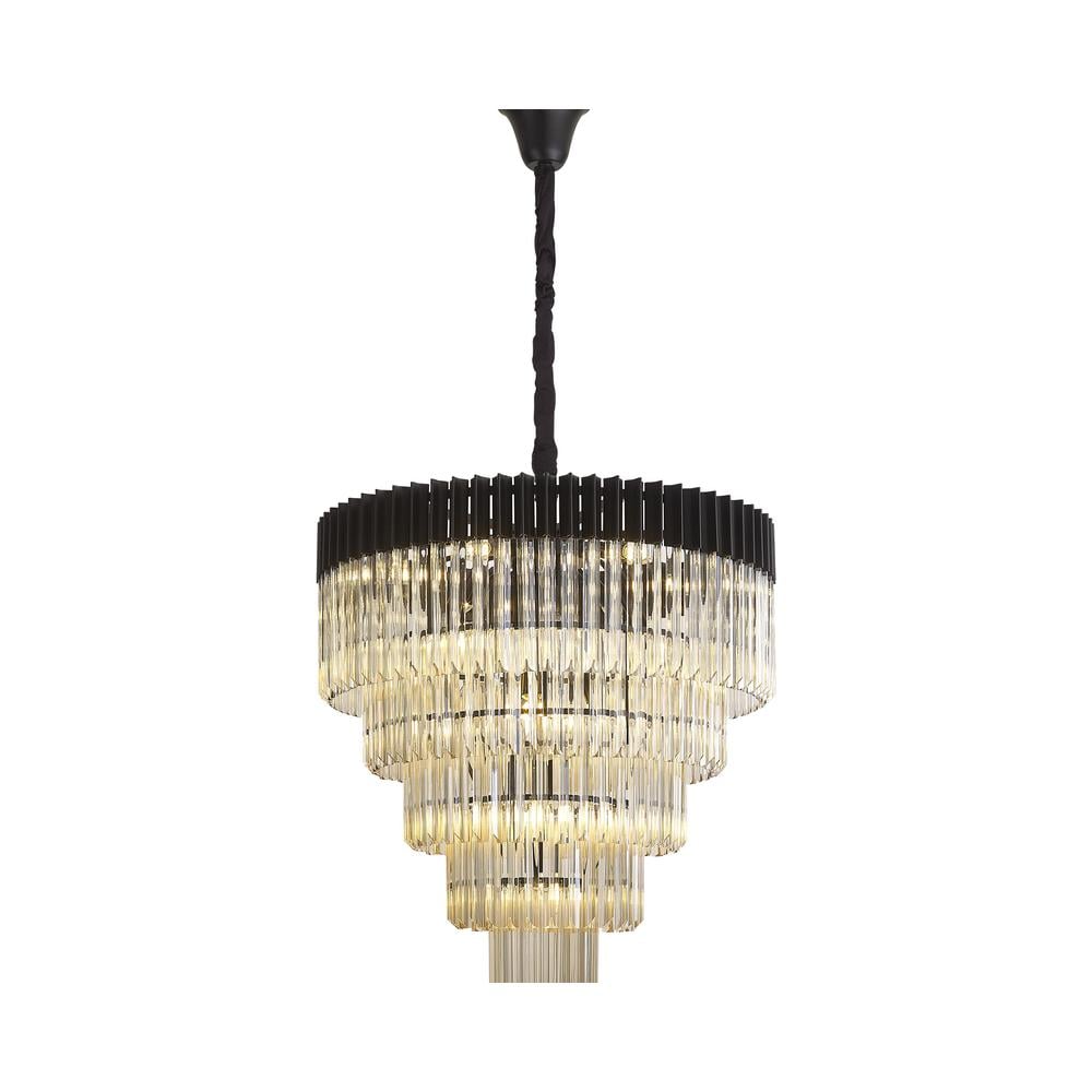 Luxuria Osiris 80cm Pendant Round 5 Tier 19 Light E14 Matt Black / Cognac Sculpted Glass