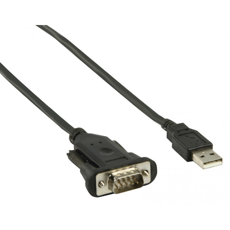 USB Adaptor Lead USB2.0 A to Serial 9 Pin RS232 Nickel Plated Male-Male Black (L)1.2Mtr