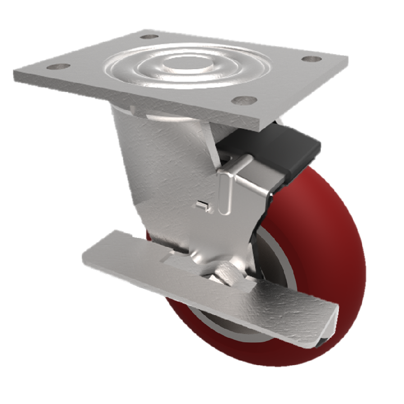 Ergonomic Polyurethane Plate Swivel Castor Brake 150mm 575kg Load