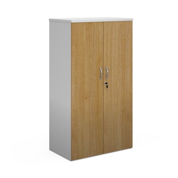 Duo Double Door Cupboard with 3 Shelves - Oak and White