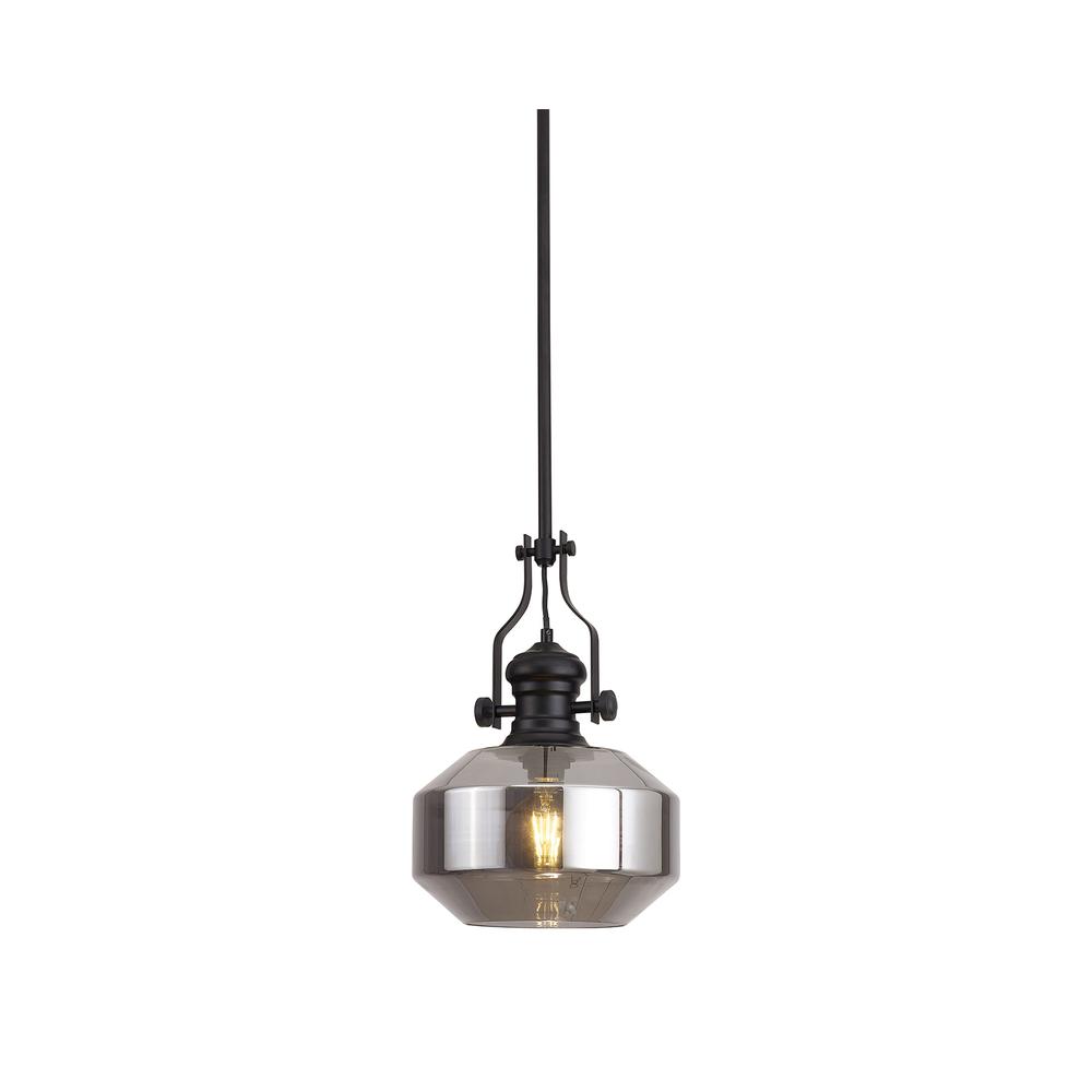 Luxuria Serena 30cm Single Pendant Light E27 Round Champfered Glass Matt Black / Smoke