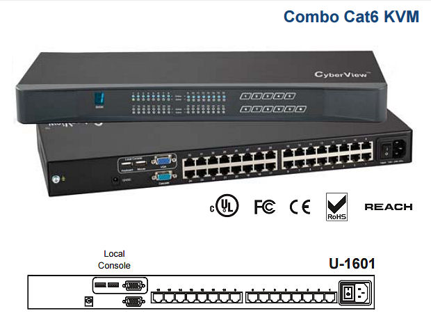 AH-U-1601 CyberView 16 Port Combo Cat6 KVM Switch, Rack mountable