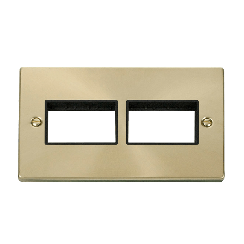 Click Deco 2 Gang Plate 2 x 3 Aperture Unfurnished Plate Satin Brass Black Inserts