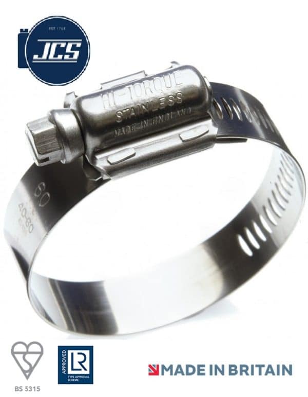 JCS Hi Torque BS5315 heavy duty hose clips 304 & 316 grade ss (HT Range)