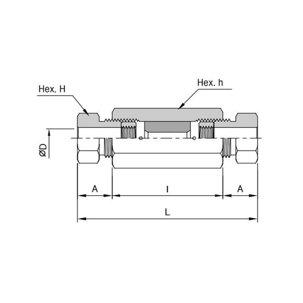 1/4" 20000 PSI Union Coupling (Slip Type) 316 Stainless Steel Medium Pressure Fitting