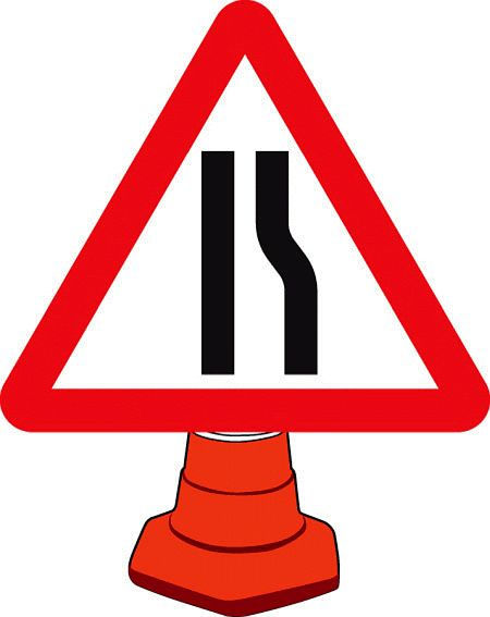 Road narrowing right cone sign 750mm