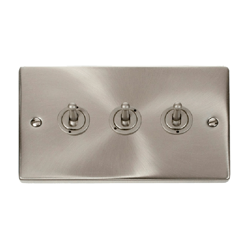 Click Deco 3 Gang 2 Way 10AX Toggle Switch Satin Chrome