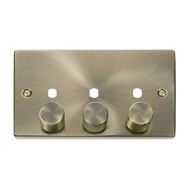 Click Deco 3 Gang Unfurnished Dimmer Plate and Knob (1200W Max) Antique Brass