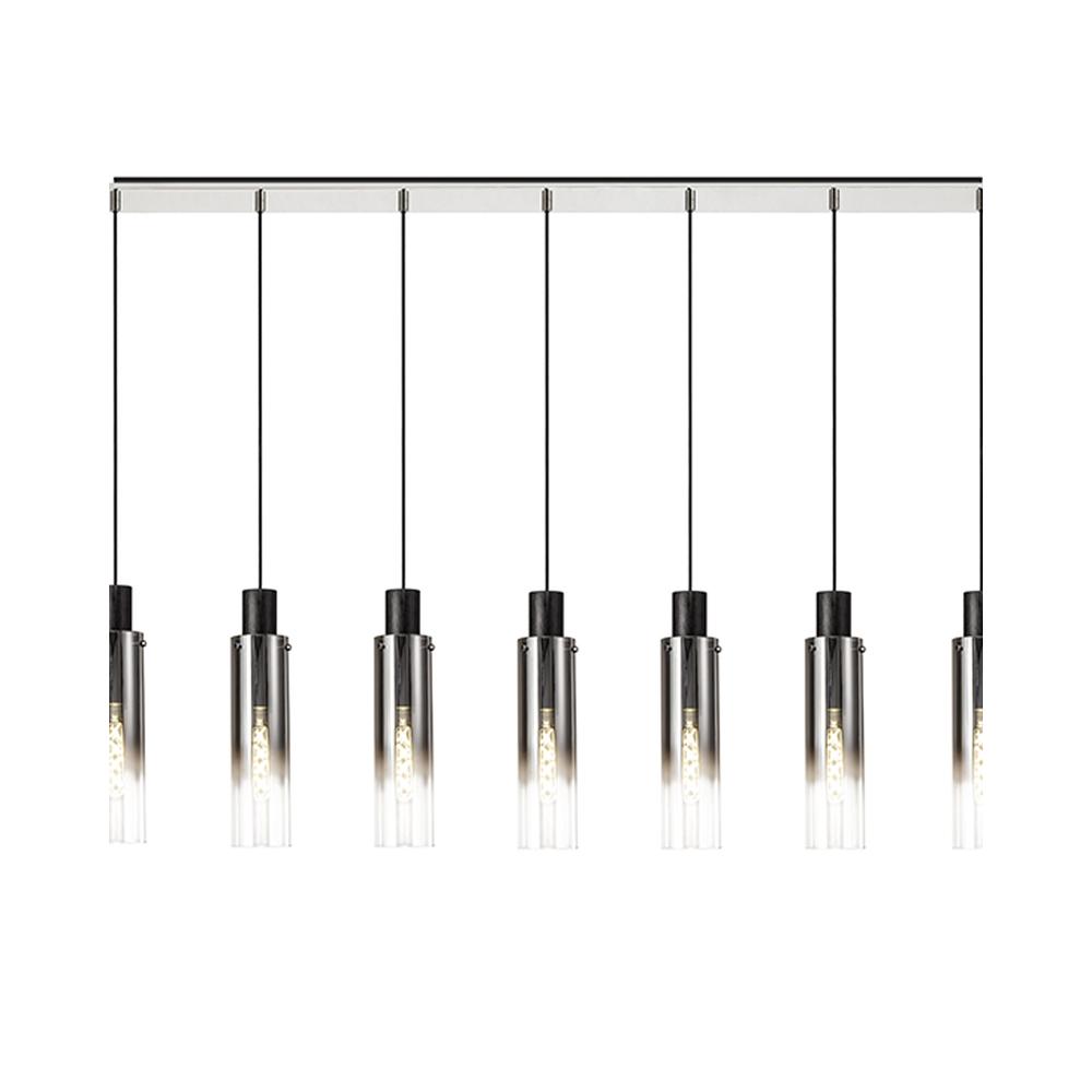 Luxuria Luminara Linear Pendant 7 Light Adjustable E27 Black/Smoke Fade Glass