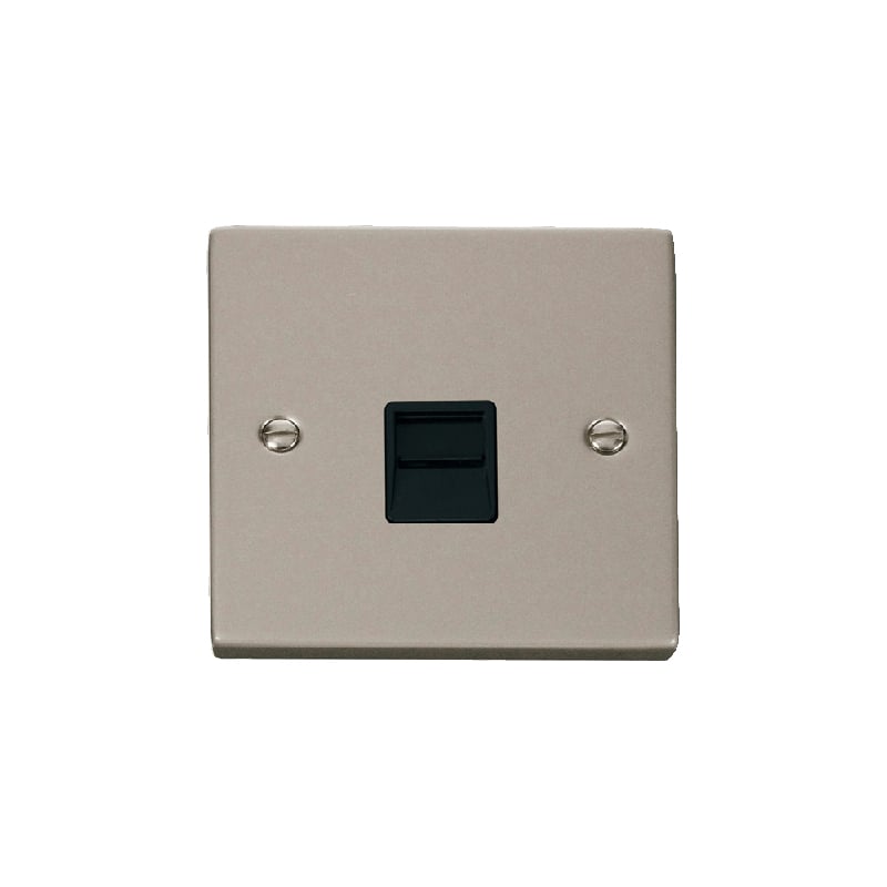 Click Deco Single Telephone Socket Outlet Master Pearl Nickel Insert Black