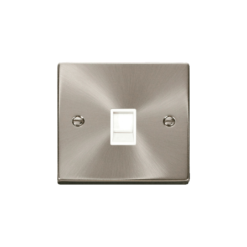 Click Deco Single RJ11 Socket Ireland/USA Outlet Satin Chrome Insert White