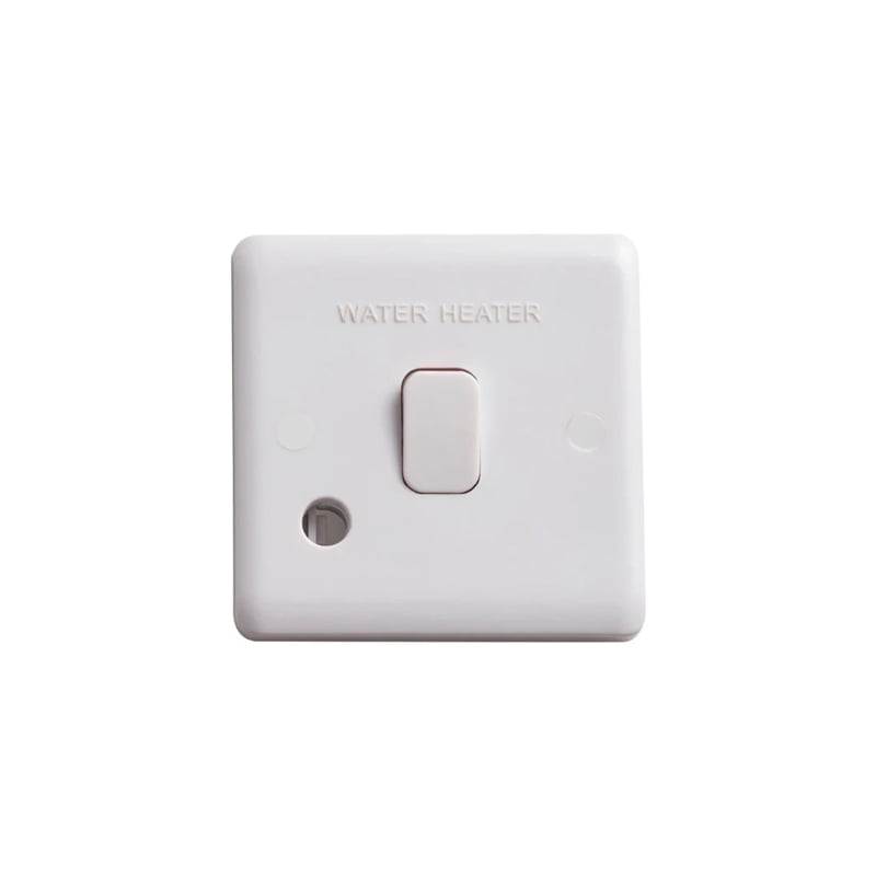 Deta Vimark Curve 20A DP Switch with Flex Outlet marked Water Heater
