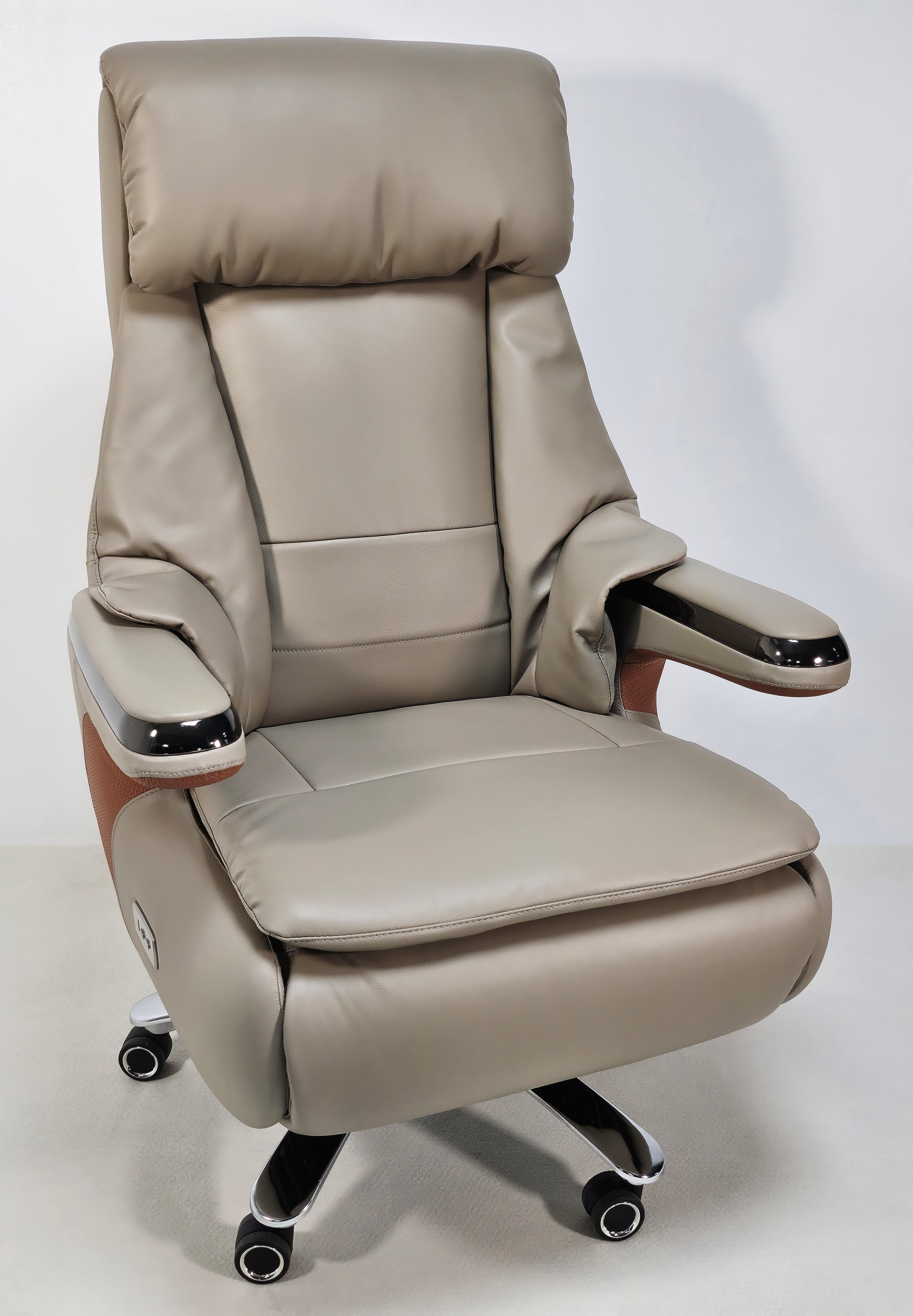 Specialising In Electric Reclining Executive Leather Office Chair with USB A Charging Port - Grey Beige -  A2320 North Yourkshire