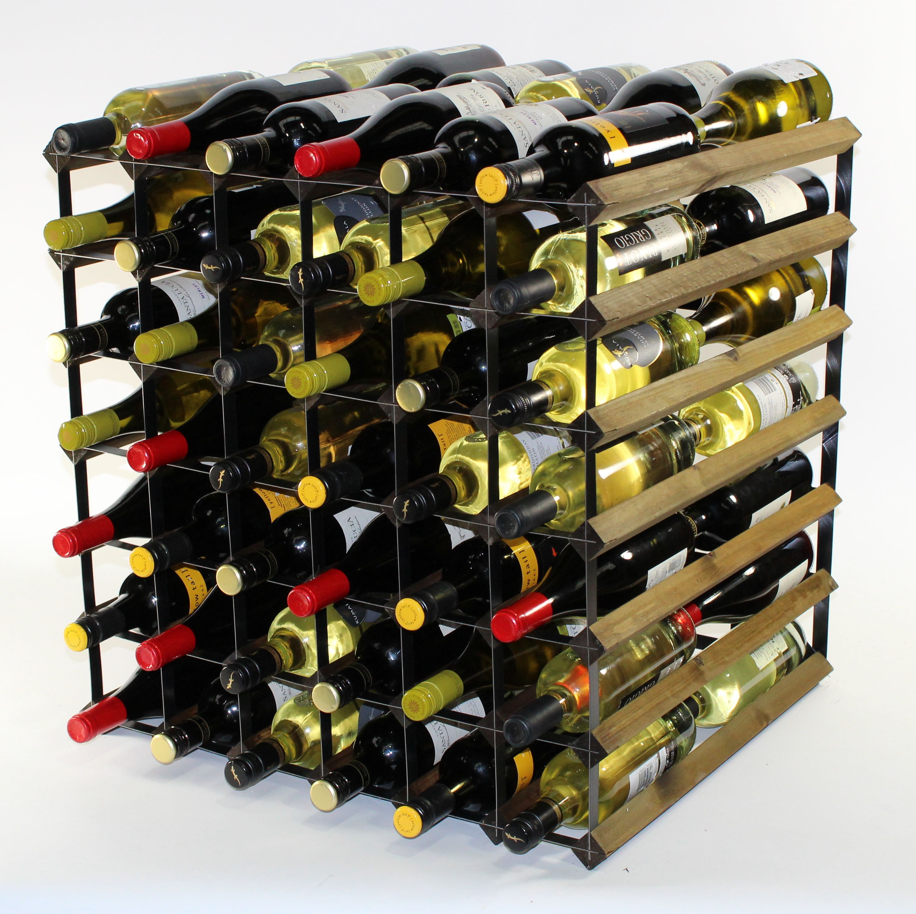Double depth 84 bottle wine rack - Walnut stain wood - Black metal