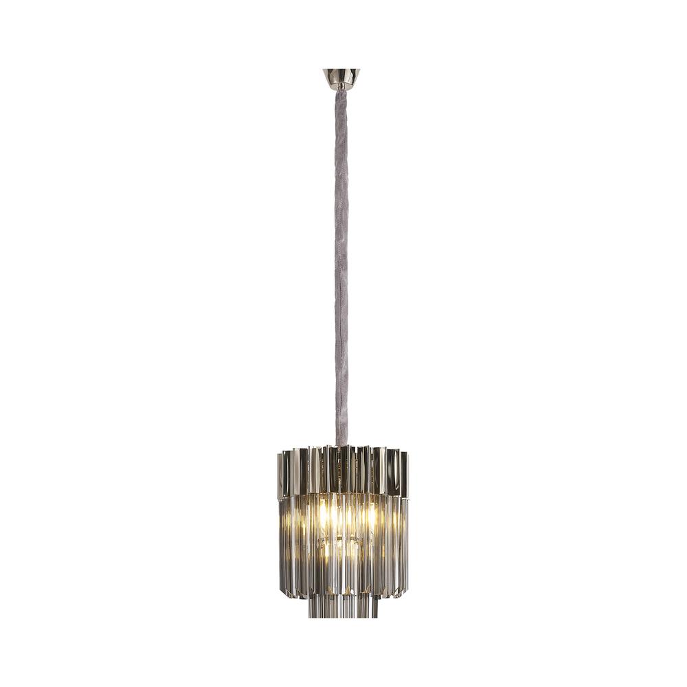 Luxuria Osiris 30cm Pendant Round 4 Light E14 Polished Nickel / Smoke Sculpted Glass