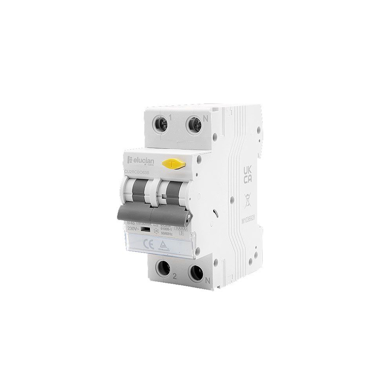 Click Elucian 2 Module Double Pole 63A 30mA B Curve Type A 6kA RCBO