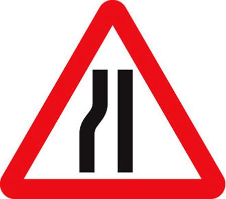 Road narrows left fold up 600mm triangle sign with text variant