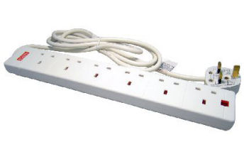 P6SG-02 6 Way Surge Protector Mains Extension Unit white office grade with 2 Mtr Lead ( Office style power extension block ) Basic office PDU