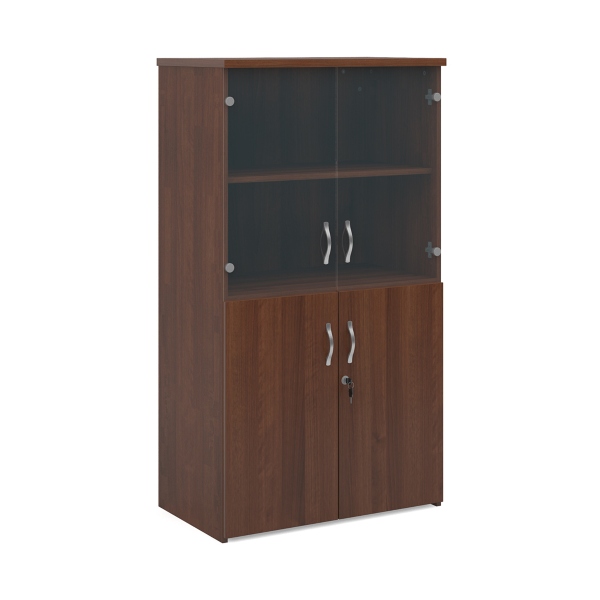 Universal Combination Unit with Glass Upper Doors and 3 Shelves - Walnut