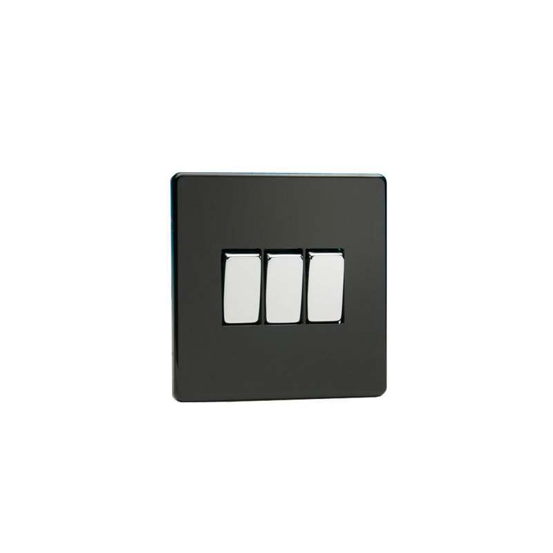 Varilight Screw Less Flat Plate Switch 3G Premium Black