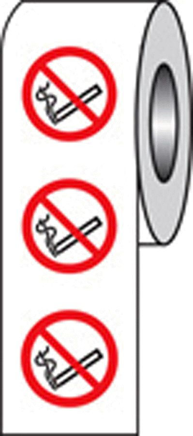 No smoking roll of 100 labels 75mm dia