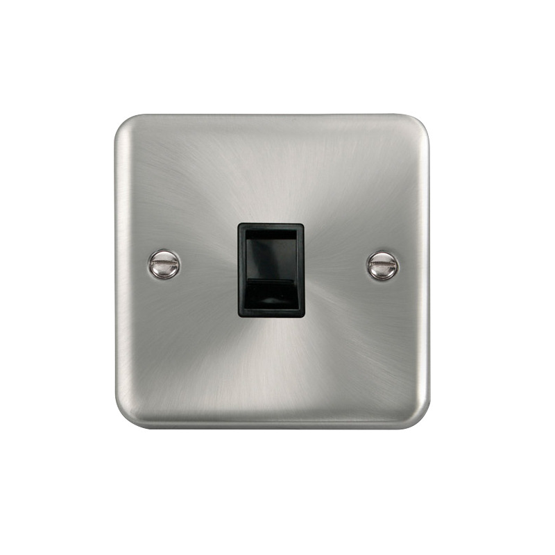 Click Deco Plus Single RJ11 (Irish/US) Outlet Satin Chrome Black Inserts