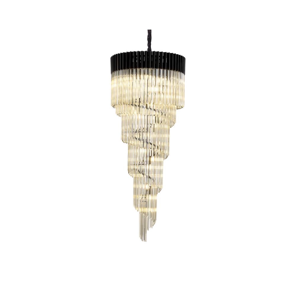 Luxuria Osiris 70cm Pendant Round 5 Layer Spiral 23 Light E14 Matt Black / Cognac Sculpted Glass