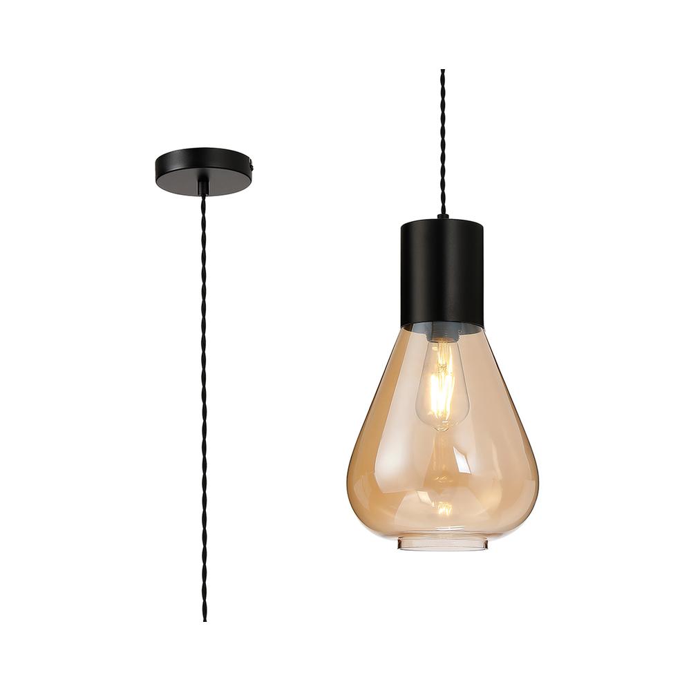 Luxuria Nexus 23cm Narrow Pendant Light E27 Satin Black/Amber Glass