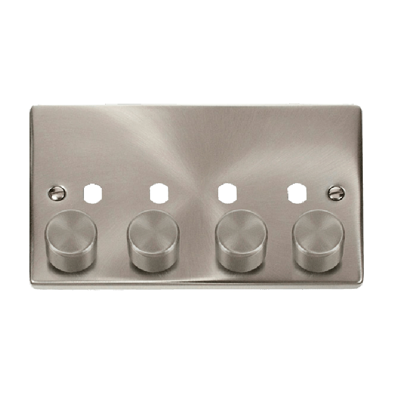 Click Deco 4 Gang Unfurnished Dimmer Plate and Knob (1600W Max) Satin Chrome