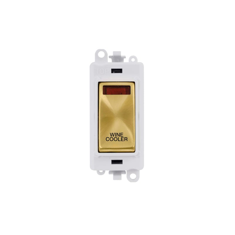 Click GridPro 20AX Satin Brass DP Switch Module with Neon Wine Cooler Insert Polar White