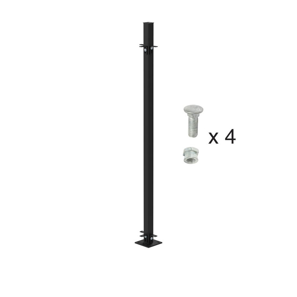 Black 1500mm High Bolt Down 3-Way Post - 60x60 Includes Cleats & Fittings