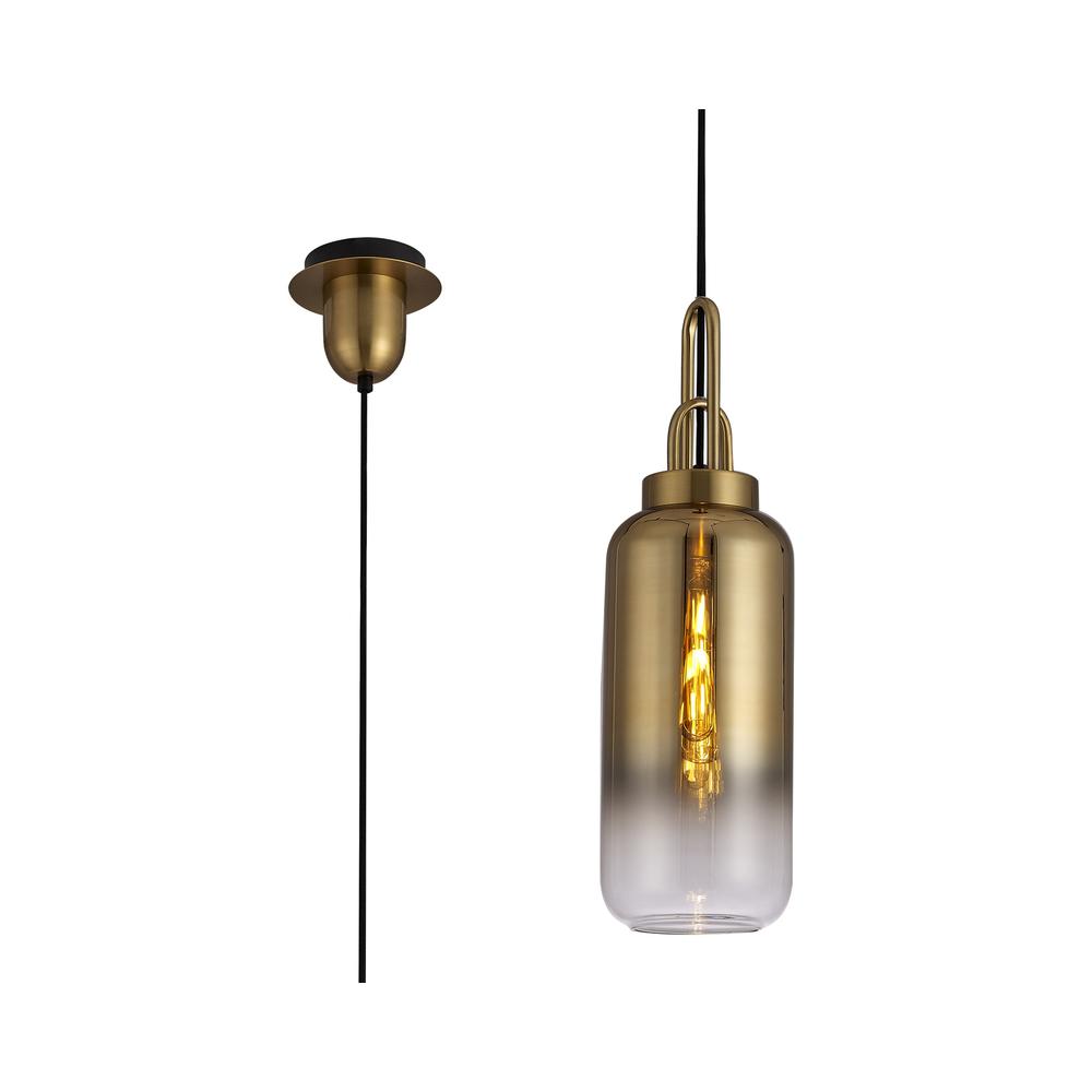 Luxuria Kennith Pendant Light E27 With 16cm Cylinder Glass Brass Gold/Matt Black/Clear