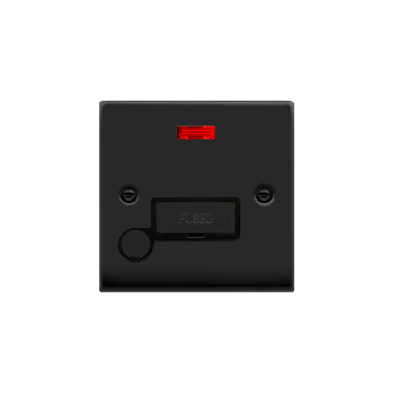 Click Deco 13A Fused 'Ingot' Connection Unit With Flex Outlet & Neon Matt Black Insert Black