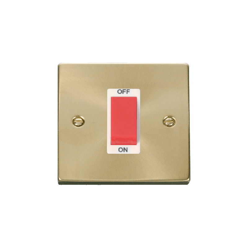 Click Deco 1 Gang 45A Double Pole Switch Satin Brass Insert White