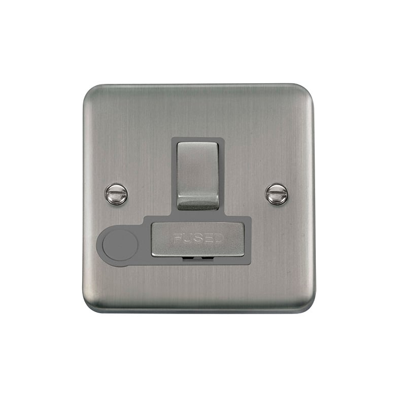 Click Deco Plus Switched Fused Spur Stainless Steel Grey Inserts Flex Outlet