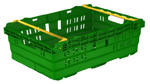 UK Suppliers Of 600x400x200 Bale Arm Crate-Green 35Ltr - packs of 10 For Food Distribution