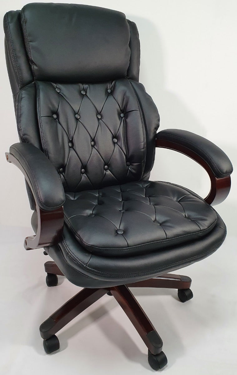 Providers Of Chesterfield Design Black Leather Executive Office Chair with Mahogany Arms - 2027E North Yorkshire